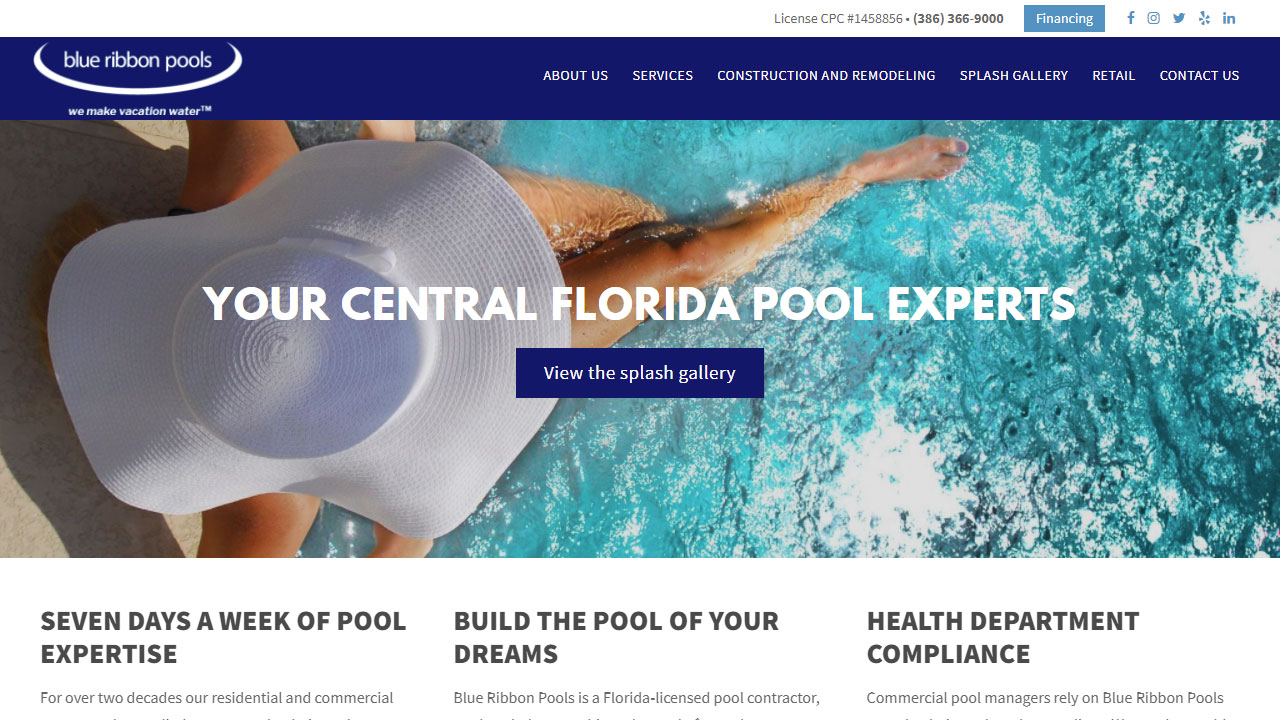 Blue Ribbon Pools home page